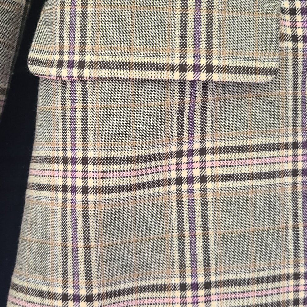 TOPSHOP Plaid Suit BLAZER in Brown, Pale Pink and Tan Size 2/4 (Runs Big). - Picture 3 of 7